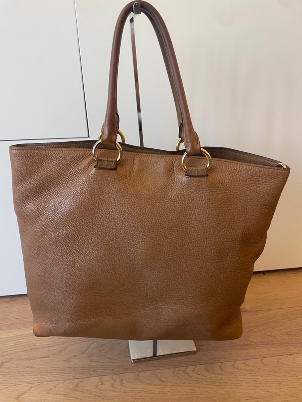Prada Pebbled Leather Tote Bag Brown Gold Hardware | Large Work Tote Shoulder Ba - Picture 4 of 14